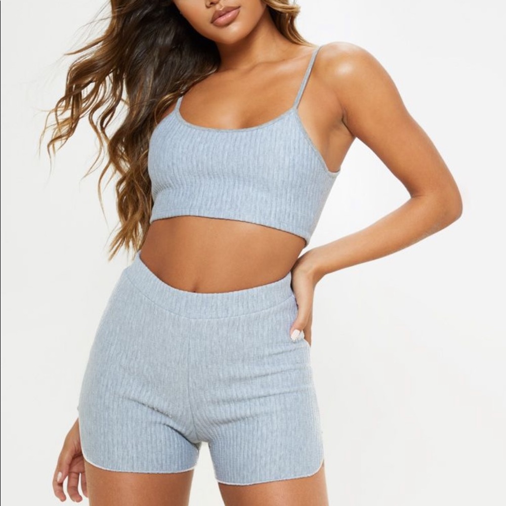 Grey Ribbed Two-Piece Set